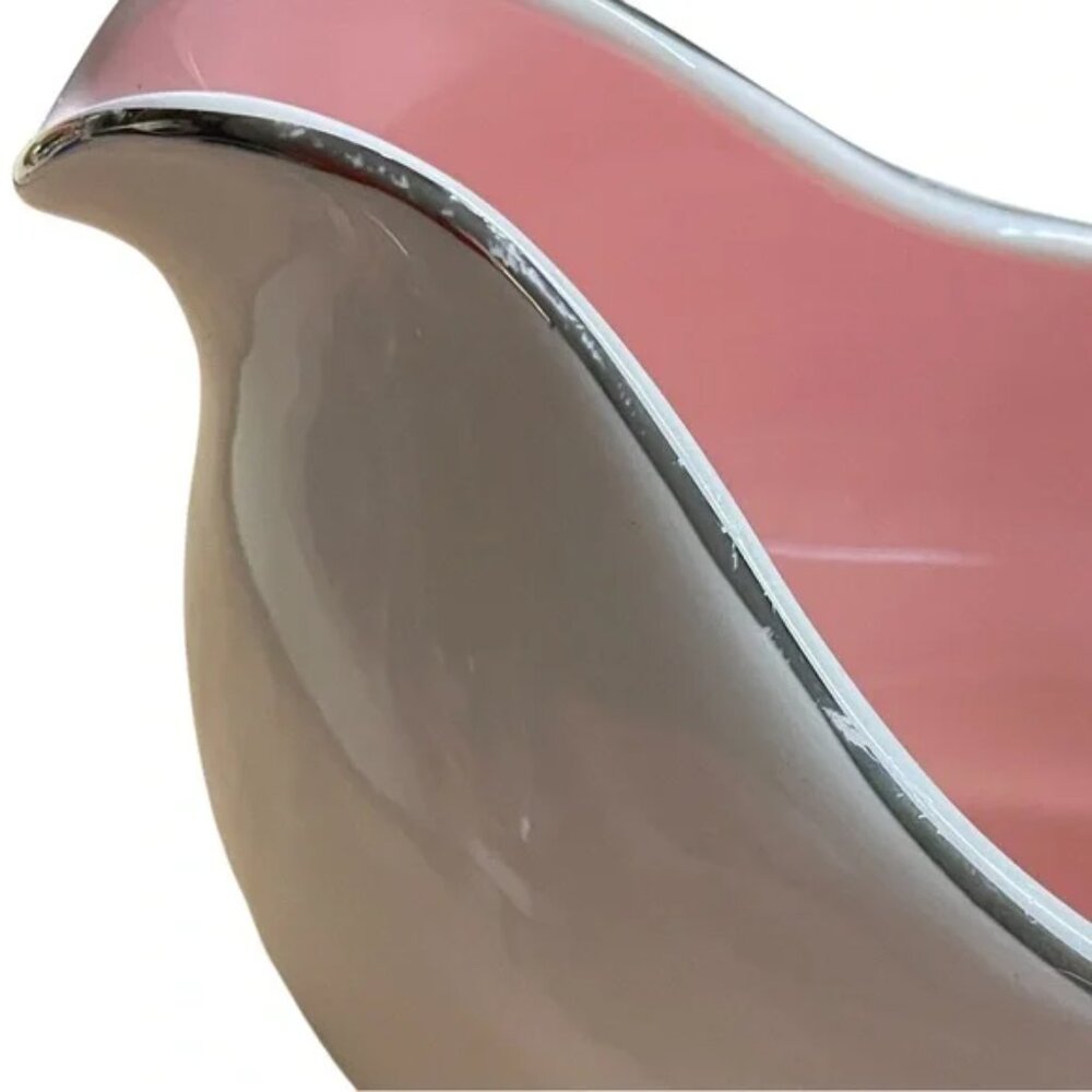 Vtg 50’s Taylor Smith & Taylor “Pink Rose” on White gravy boat ceramic - Picture 10 of 13